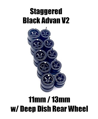 #ad 5x Black Advan V2 11 13mm Wheels Rubber Tires for 1 64 H0T Wheelz $20.00