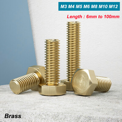#ad Brass Hex Head Screws Copper Alloy Full Thread Bolts M3 M4 M5 M6 M8 M10 M12 $1.79
