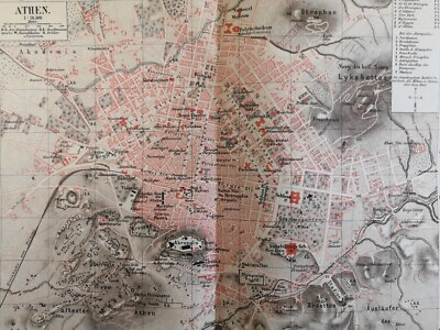 #ad 1905 ATHENS Vintage Map Greece City Plan ORIGINAL Color C17 2 $21.90