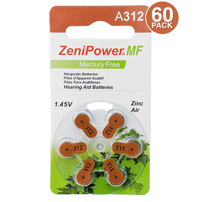 #ad ZeniPower Size 312 Mercury Free Hearing Aid Battery 60 Batteries $14.95
