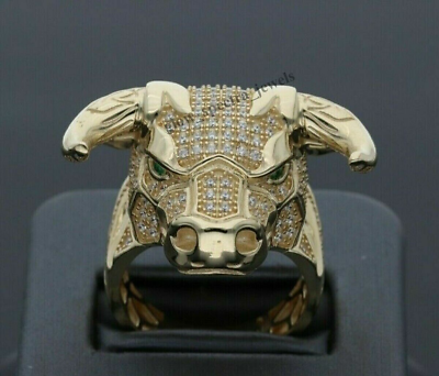 #ad 14K Yellow Gold Over 5Ct Round Simulated Diamond amp; Emerald Men#x27;s Bull Head Ring $175.12