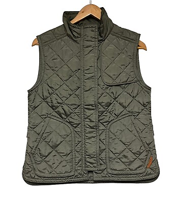#ad Coach Women#x27;s Sz S Full Zip Snap Quilted Vest Green Nylon Polyester Leather Trim $47.99