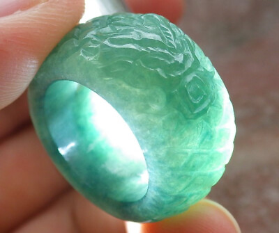 #ad Certified Green Burma Natural A Jadeite Jade Dragon Head Ring NO.4.5 # 403075 $62.40