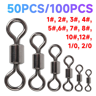 #ad 100PCS Stainless Steel Fishing Rolling Barrel Swivels Lures Connector Tackle $14.76
