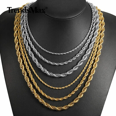 #ad #ad 16quot; 30quot; Twisted Rope Chain Gold Plated Stainless Steel Link Necklace Men 3 7mm $10.99