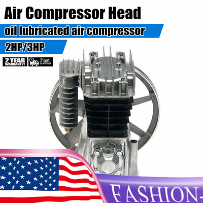 #ad PAC Piston Air Compressor Pump Motor Head Twin Cylinder Oil Lubricated Silencer $122.88