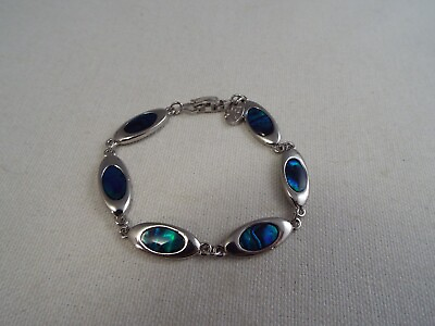 #ad Silvertone Blue Abalone Bracelet C36 $5.98