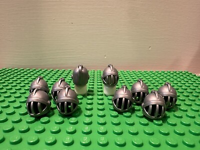 #ad Lego 10 Castle Mini Figure Flat Silver Tournament Helmet with Fixed Face Grille $7.99