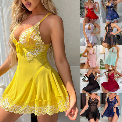 #ad Women#x27;s Sexy Lingerie Babydoll G string Sleepwear Underwear Lace Dress Nightwear $14.99