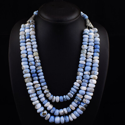 #ad Royal 995 Cts Earth Mined Blue Lace Agate Round Shape Beaded Necklace SK 25E452 $126.00