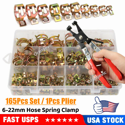 #ad 165X Hose Clamps Assortment Kit Steel Spring Clip Plier Water Fuel Tube Air Pipe $36.99
