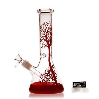 #ad 11 Inch Bongs Red Tree Glass Bong Smoking Hookah Glass Water Pipes 14mm Bowl $19.79