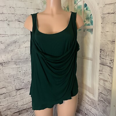 #ad White House Black Market Women#x27;s Blouse Top Size XL Green Stretch Beaded accents $15.95