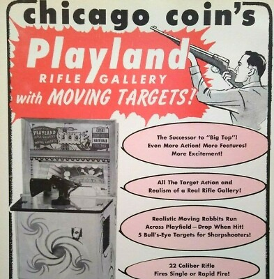 #ad Playland Arcade Flyer Original 1959 NOS Chicago Coin Moving Target Game Artwork $19.60