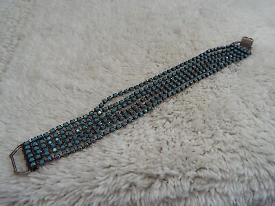 #ad Silvertone Blue Rhinestone Chain Bracelet G23 $9.98