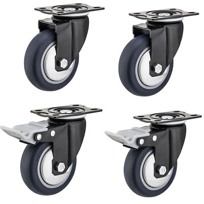 #ad 2 Swivel 2 Total Brake Caster Wheels 3quot; 4quot; 5quot; Swivel Plate Polyurethane Wheels $34.99
