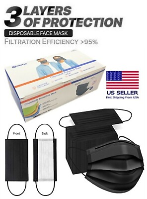 #ad #ad 100 50 PCS Black amp; White Face Mask Disposable Non Medical Earloop Mouth Cover $13.99