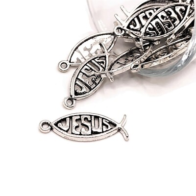 #ad 4 20 or 50 pcs Silver Jesus Fish Christian Charms US Seller AS547 $6.95