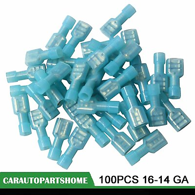 #ad 100Pcs 1 4quot; Fully Insulate Female Electrical Spade Crimp Connector Terminal Blue $7.22