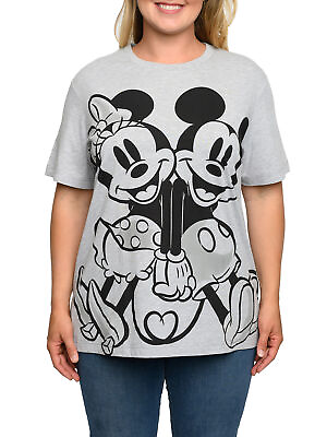 #ad Mickey amp; Minnie Mouse T Shirt Gray Back To Back Women#x27;s Plus Size Disney $19.99