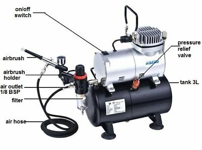 #ad Ningbo Compressor W 3 Litre Tank Regulator Air Hose amp; Gravity Fed Airbrush $199.99