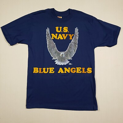 #ad Vtg US Navy Blue Angels Shirt Adult XL Blue Single Stitch David Mann Velvet 70s $24.99