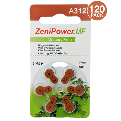 #ad 120 ZeniPower Size 312 1.45V Mercury Free Zinc Air Hearing Aid Batteries $27.96