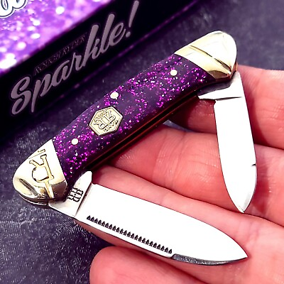 #ad Rough Rider Mini Canoe Smooth Purple Glitter Handles Knife 2.75quot; Closed NIB $15.79
