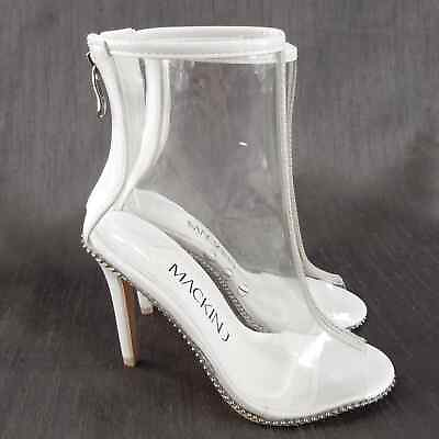 #ad NEW Mackin J White amp; Clear Open Toe Stud Trim Heeled Ankle Boots Size 6 $22.50