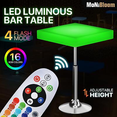 #ad LED Luminous Adjustable Height Pub Bar Table 16 Colors Changing Square Tabletop $135.99