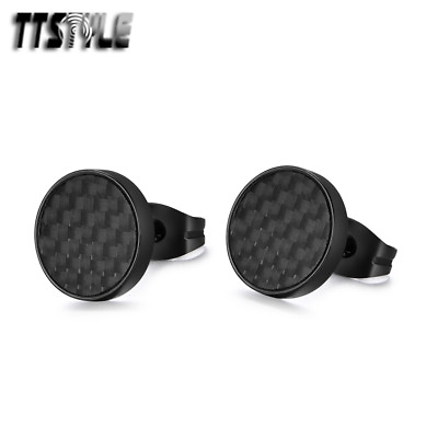 #ad TTstyle Black Stainless Steel Fibre Stud Earrings A Pair AU $8.99