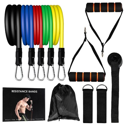 #ad 11 PCS Resistance Band Set Yoga Pilates Abs Exercise Fitness Tube Workout Bands $10.45