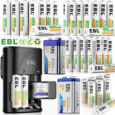 #ad EBL Ni MH AA AAA Rechargeable Batteries 6F22 9V Li ion Battery Charger Lot $25.99