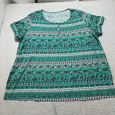 #ad Woman Within Women#x27;s Plus Size 2X 26 28 Short Sleeve Teal Green Floral T Shirt $19.99