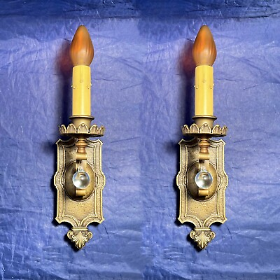 #ad Rare Heavy Brass Pair Antique Sconces Pair Mission Rewired Arts amp; Crafts 116B $1330.00