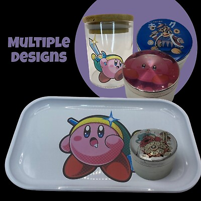 #ad Pink Eating Monster Cartoon Videogame Herb Grinder Stash Jar Rolling Tray Set $45.00