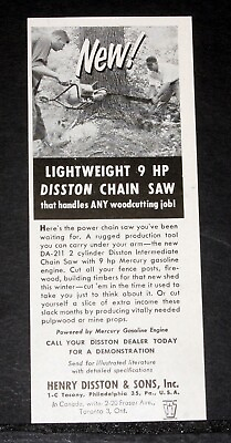 #ad 1952 OLD MAGAZINE PRINT AD NEW DISSTON DA211 LIGHTWEIGHT 9 HP 2 CYL CHAIN SAW $12.99