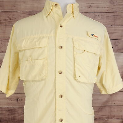 #ad WORLD WIDE SPORTSMAN SHORT SLEEVE YELLOW VENTED FISHING HIKING BUTTON UP SHIRT M $8.88