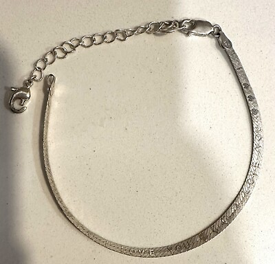 #ad Sterling Silver I Love You Herringbone Bracelet .925 Italy Alf 7.5” In Length $17.00