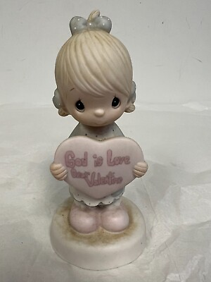 #ad Precious Moments 1981 God is Love Dear Valentine Figurine VTG Girl Heart E 7154 $11.00