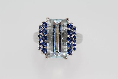 #ad .925 Sterling Silver Aquamarine Blue Sapphire Ring . $600.00