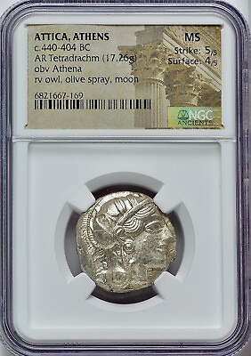 #ad 440 404 BC Attica Athens Crested Attic Silver Tetradrachm NGC MS Mint State $1980.00