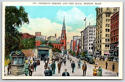 #ad Postcard Tremont Street And The Mall Boston Massachusetts Unposted $5.50
