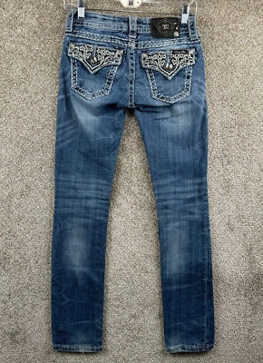 #ad Miss Me Jeans Womens 25x33 Low Rise Straight Stretch Flap Pockets Blue Denim $50.00
