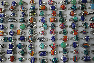 #ad Wholesale Lots 40pcs Mixed Fashion Jewelry Charm Natural Stone Women Rings Gifts $19.89