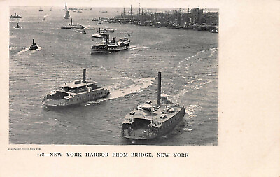 #ad View from Bridge of Boats in New York Harbor Early Postcard Unused $12.00