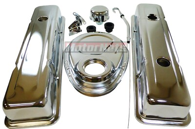 #ad 78 86 Small Block Chevy Chrome Short Engine Dress Up Kit SBC Valve cover Timing $79.99