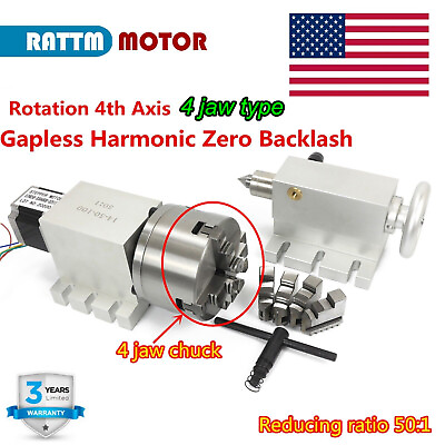 #ad 【US】 CNC Router Rotation 4th Axis 4 Jaw Chuck Harmonic Reducer 50:1 Rotary Table $390.00