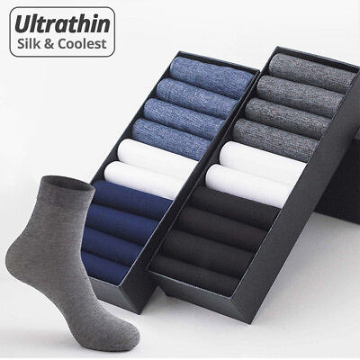 #ad 10 Pairs Business Men Silk Socks Breathable Casual Socks Ultra thin Nylon Socks $10.58