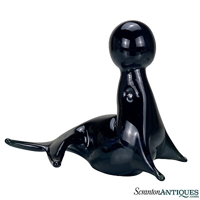 #ad Vintage Italian V. Nason Murano Blown Art Glass Black Seal w Ball Sculpture $80.00